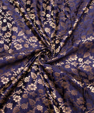 Navy Blue Floral Pattern Silk Banarasi Brocade Fabric