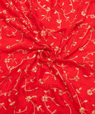 Red Embroidery Chinon Fabric