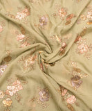 Pista Green Color Floral Embroidery Organza Fabric