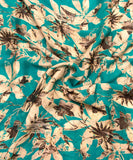 Turquoise Color Floral Print Silk Chinon Fabric