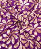 Purple Color Floral Embroidery Chinon Fabric