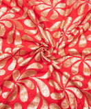 Red Color Floral Embroidery Chinon Fabric