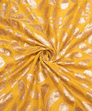 Yellow Color Floral Embroidery Chinon Fabric