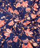 Dark Blue Floral Digital Print Velvet Fabric