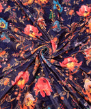 Blue Floral Digital Print Velvet Fabric