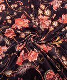 Black Floral Digital Print Velvet Fabric