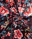 Black Floral Digital Print Velvet Fabric