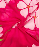 Bright Magenta Floral Hand Paint Georgette Fabric