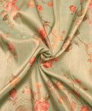 Mint Green Floral Printed Tissue Silk Faric