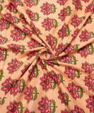 Peach Floral Printed Cotton Fabric