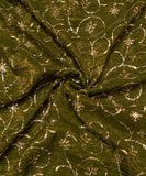 Olive Green Sequin Embroidery Tissue Silk fabric