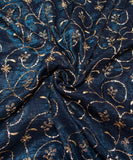 Teal Blue Sequin Embroidery Tissue Silk fabric