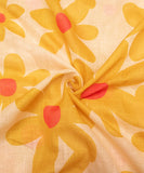 Yellow Golden Floral Print Zari Cotton Linen Fabric
