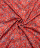 Rust Brown Floral Print Zari Cotton Linen Fabric