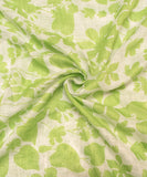 Light Green Leaf Print Zari Cotton Linen Fabric