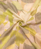 Light Mehandi Green Leaf Print Zari Cotton Linen Fabric