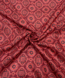 Maroon Trdaitional Print Zari Cotton Linen Fabric