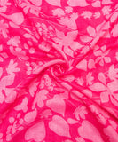 Dark Pink Floral Print Zari Cotton Linen Fabric