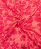 Dark Pink Floral Print Zari Cotton Linen Fabric