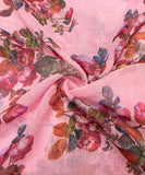Light Pink Floral Print Zari Cotton Linen Fabric