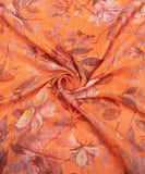 Light Orange Floral Print Zari Cotton Linen Fabric