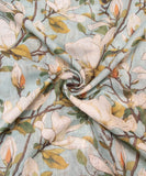 Light Blue Floral Print Cotton Linen Fabric