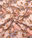Grayish Blue Floral Print Cotton Linen Fabric