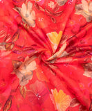 Ruby Red Floral Printed Chanderi Fabric