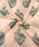 Off White Floral Printed Chanderi Fabric