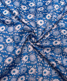 Teal Blue Floral Printed Chanderi Fabric