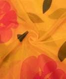 Yellow Floral Hand Paint Organza  Fabric