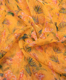 Yellow Floral Printed Organza Fabric