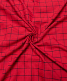 Red Check Pattern Khadi Fabric