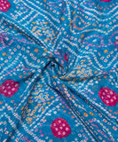 Peacock Blue Bandhani Print Chiffon Fabric