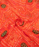 Orange Bandhani Print Chiffon Fabric