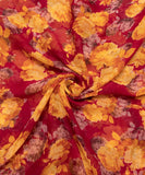 Maroon Floral Print Chiffon Fabric