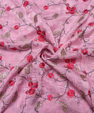 Rose Pink Floral Pattern Embroidery Uppada Silk Fabric