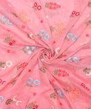 Pink Embroidered Mul Chanderi Fabric