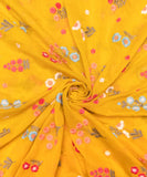 Yellow Embroidered Mul Chanderi Fabric