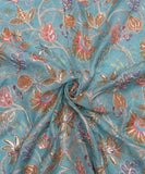 Light Blue Floral Print Embroidery Organza Fabric