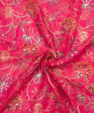 Hot Pink Floral Print Embroidery Organza Fabric
