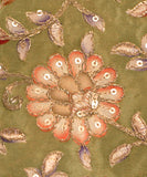 Mehandi Green Floral Embroidery Crepe Fabric