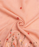 Peach Floral Embroidery Cotton Linen Fabric