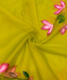 Mehndi Green Floral Organza Hand Paint Fabric