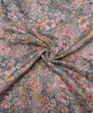 Multi Color Floral Print Mul Chanderi Fabric