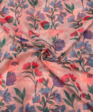 Peach Floral Print Mul Chanderi Fabric