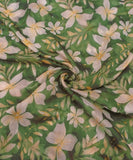 Green Floral Print Mul Chanderi Fabric
