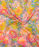 Multi Color Floral Print Mul Chanderi Fabric