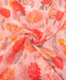 Peach Pink Floral Print Mul Chanderi Fabric