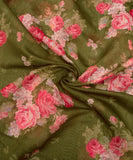 Green Floral Print Mul Chanderi Fabric
